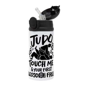 Judo Touch Me And Your First Lesson Is Free, Children's hot water bottle, stainless steel, with safety straw, Black (360ml) BPA-FREE