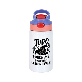 Judo Touch Me And Your First Lesson Is Free, Children's hot water bottle, stainless steel, with safety straw, pink/purple (350ml)