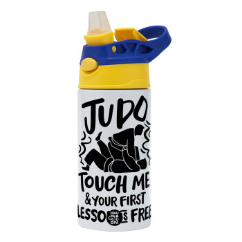 Judo Touch Me And Your First Lesson Is Free, Children's hot water bottle, stainless steel, with safety straw, green, blue (360ml) BPA FREE