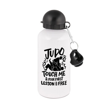 Judo Touch Me And Your First Lesson Is Free, Metal water bottle, White, aluminum 500ml