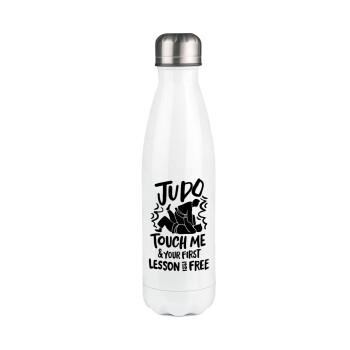 Judo Touch Me And Your First Lesson Is Free, Μεταλλικό παγούρι θερμός Λευκό (Stainless steel), διπλού τοιχώματος, 500ml