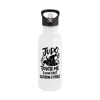 Judo Touch Me And Your First Lesson Is Free, Παγούρι νερού Λευκό με καλαμάκι, ανοξείδωτο ατσάλι 600ml