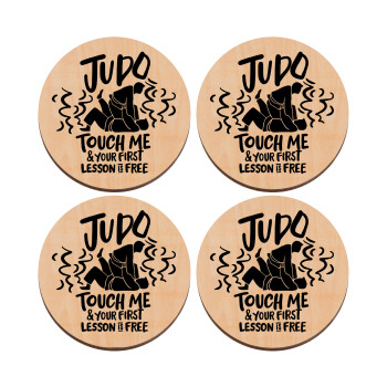 Judo Touch Me And Your First Lesson Is Free, ΣΕΤ x4 Σουβέρ ξύλινα στρογγυλά plywood (9cm)