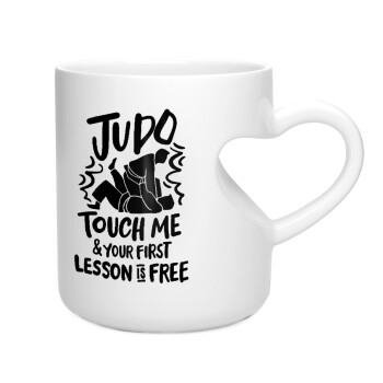 Judo Touch Me And Your First Lesson Is Free, Κούπα καρδιά λευκή, κεραμική, 330ml