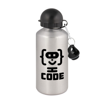 Code Heroes symbol, Metallic water jug, Silver, aluminum 500ml