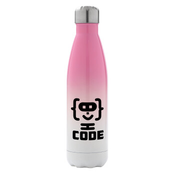 Code Heroes symbol, Μεταλλικό παγούρι θερμός Ροζ/Λευκό (Stainless steel), διπλού τοιχώματος, 500ml