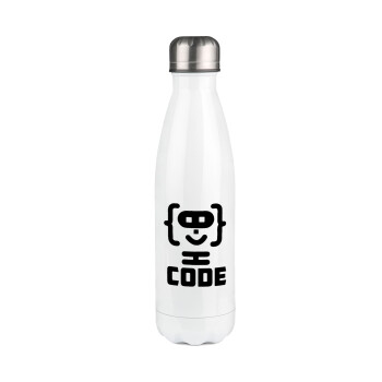 Code Heroes symbol, Metal mug thermos White (Stainless steel), double wall, 500ml