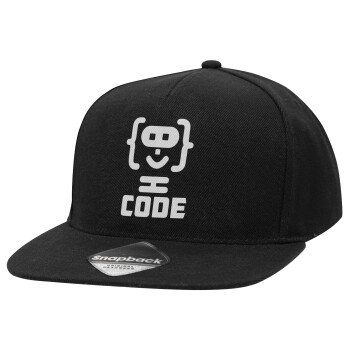 Code Heroes symbol, Adult Flat Snapback Hat Black, (100% COTTON TWILL, ADULT, UNISEX, ONE SIZE)