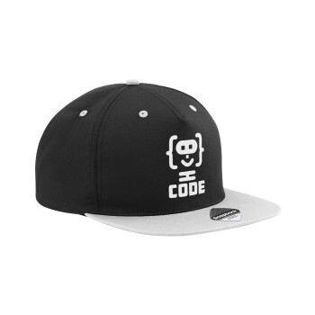 Code Heroes symbol, Adult Flat Snapback Hat Black/Grey, (100% COTTON TWILL, ADULT, UNISEX, ONE SIZE)