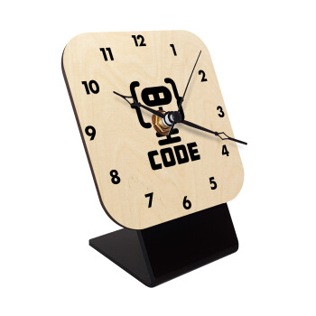 Code Heroes symbol, Quartz Table clock in natural wood (10cm)