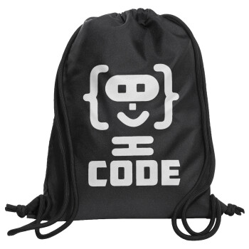 Code Heroes symbol, Τσάντα πλάτης πουγκί GYMBAG Μαύρη, με τσέπη (40x48cm) & χονδρά κορδόνια