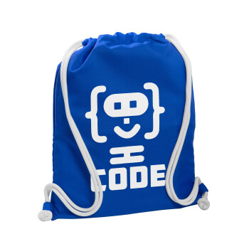 Code Heroes symbol, Backpack pouch GYMBAG Blue, with pocket (40x48cm) & thick cords