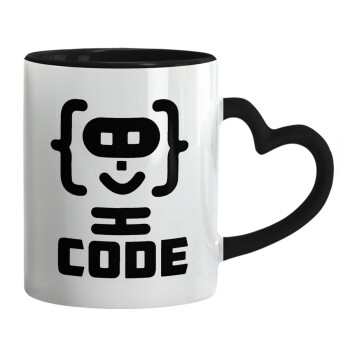 Code Heroes symbol, Mug heart black handle, ceramic, 330ml