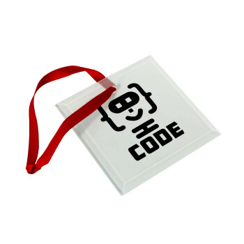 Code Heroes symbol, Χριστουγεννιάτικο στολίδι γυάλινο τετράγωνο 9x9cm