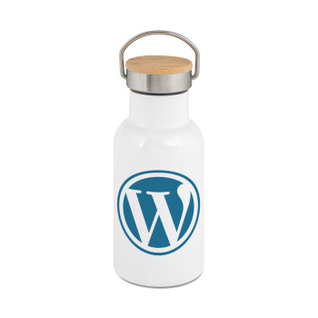 Wordpress, Metallic thermos (Stainless steel) White with wooden lid (bamboo), double-walled, 350ml