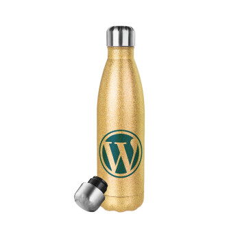 Wordpress, Μεταλλικό παγούρι θερμός Glitter χρυσό (Stainless steel), διπλού τοιχώματος, 500ml