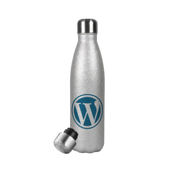Wordpress, Μεταλλικό παγούρι θερμός Glitter Aσημένιο (Stainless steel), διπλού τοιχώματος, 500ml
