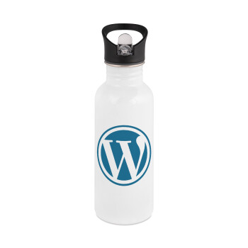 Wordpress, White water bottle with straw, stainless steel 600ml