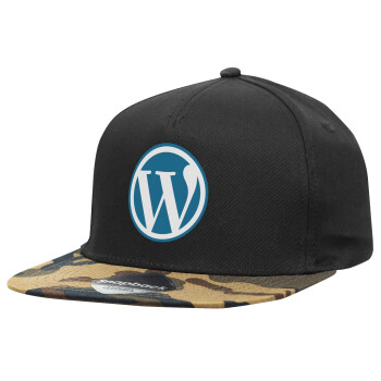 Wordpress, Adult Flat Snapback Hat Black/Camouflage, (100% COTTON TWILL, ADULT, UNISEX, ONE SIZE)