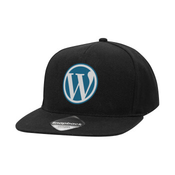 Wordpress, Adult Flat Snapback Hat Black, (100% COTTON TWILL, ADULT, UNISEX, ONE SIZE)