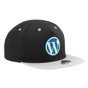 Wordpress, Adult Flat Snapback Hat Black/Grey, (100% COTTON TWILL, ADULT, UNISEX, ONE SIZE)