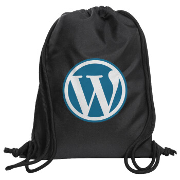 Wordpress, Τσάντα πλάτης πουγκί GYMBAG Μαύρη, με τσέπη (40x48cm) & χονδρά κορδόνια