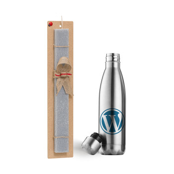 Wordpress, Easter Set, metallic stainless thermos flask (500ml) & scented flat Easter candle (30cm) (GRAY)