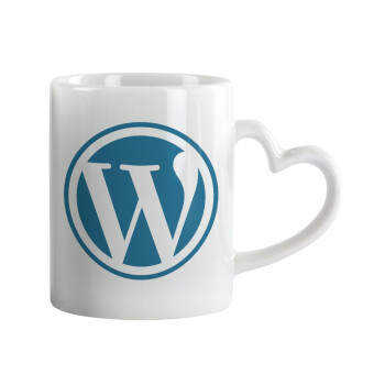 Wordpress, Κούπα καρδιά χερούλι λευκή, κεραμική, 330ml