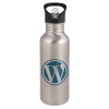 Water bottle Silver with straw, stainless steel 600ml