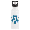 White water bottle with straw, stainless steel 600ml