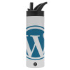 Metallic thermos bottle with straw & handle, stainless steel (Stainless steel 304), double-walled, 600ml.