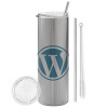 Tumbler stainless steel Silver 600ml, with metal straw & cleaning brush