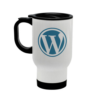 Wordpress, Κούπα ταξιδιού ανοξείδωτη με καπάκι, διπλού τοιχώματος (θερμό) λευκή 450ml
