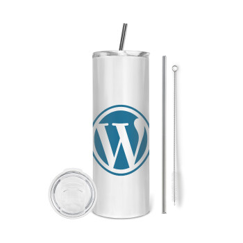 Wordpress, Tumbler ποτήρι θερμό από ανοξείδωτο ατσάλι 600ml, με μεταλλικό καλαμάκι & βούρτσα καθαρισμού