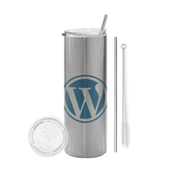 Wordpress, Tumbler stainless steel Silver 600ml, with metal straw & cleaning brush