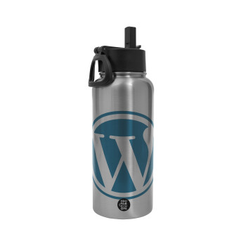 Wordpress, Metal mug thermo Silver with Straw and Spout Lid (Stainless steel), double wall, 950ml