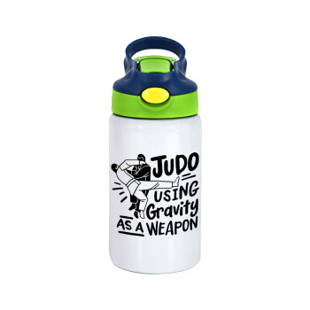 Judo using gravity as a weapon, Children's hot water bottle, stainless steel, with safety straw, green, blue (350ml)