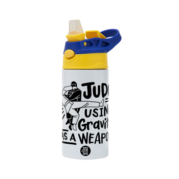 Judo using gravity as a weapon, Children's hot water bottle, stainless steel, with safety straw, green, blue (360ml) BPA FREE