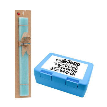 Judo using gravity as a weapon, Easter Set, children's snack container BLUE & Easter aromatic flat candle (30cm) (TURQUOISE)