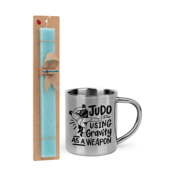 Judo using gravity as a weapon, Easter Set, metallic thermal cup (300ml) & aromatic flat Easter candle (30cm) (TURQUOISE)