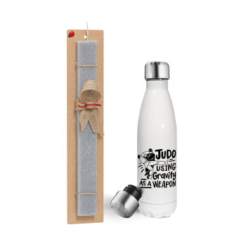 Judo using gravity as a weapon, Easter candle, metallic white thermos bottle (500ml) & aromatic flat candle (30cm) (GRAY)