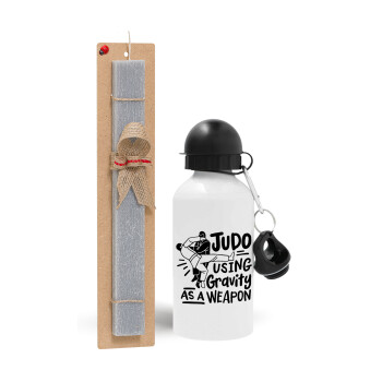 Judo using gravity as a weapon, Easter Set, metallic aluminum water bottle (500ml) & aromatic flat Easter candle (30cm) (GRAY)