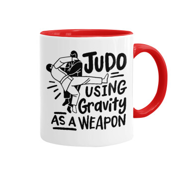 Judo using gravity as a weapon, Κούπα χρωματιστή κόκκινη, κεραμική, 330ml