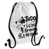 Backpack pouch GYMBAG white, with pocket (40x48cm) & thick cords