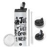 Travel Tumbler θερμό με διπλό καπάκι, μεταλλικό καλαμάκι και βούρτσα καθαρισμού (Ανωξείδωτο 304 Food grade, BPA free, 600ml)