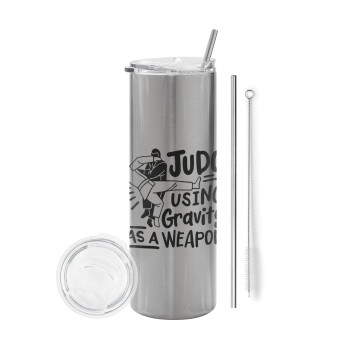 Judo using gravity as a weapon, Eco friendly stainless steel Silver tumbler 600ml, with metal straw & cleaning brush