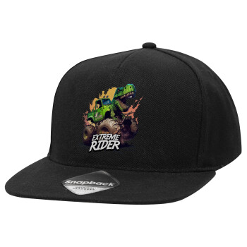 Extreme rider Dyno, Adult Flat Snapback Hat Black, (100% COTTON TWILL, ADULT, UNISEX, ONE SIZE)