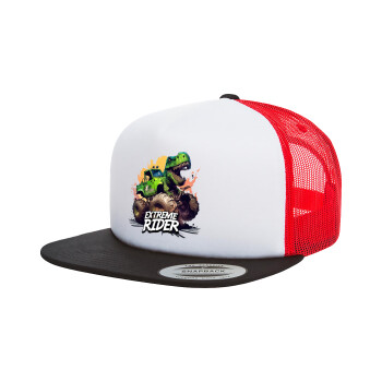 Extreme rider Dyno, Adult Foam Flat Snapback with Mesh Black-White-Red (POLYESTER, ADULT, UNISEX, ONE SIZE)