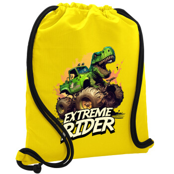 Extreme rider Dyno, Τσάντα πλάτης πουγκί GYMBAG Κίτρινη, με τσέπη (40x48cm) & χονδρά κορδόνια