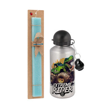 Extreme rider Dyno, Easter Set, metallic silver aluminum water bottle (500ml) & scented flat Easter candle (30cm) (TURQUOISE)